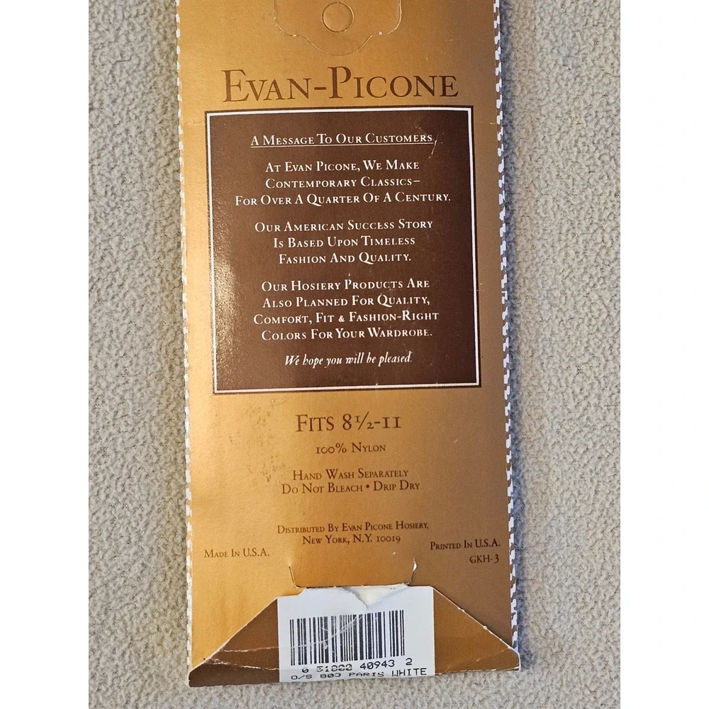Evan-Picone 100% Nylon Sz 8.5-11 #803‎ Fishnet Crew Paris White New Vintage